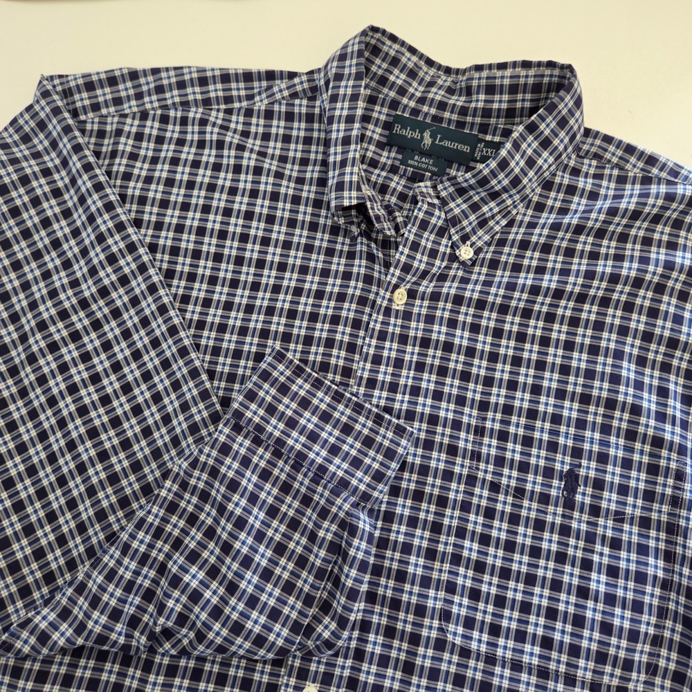 Ralph Lauren Button Down Navy Blue Plaid Blake Mens XXL